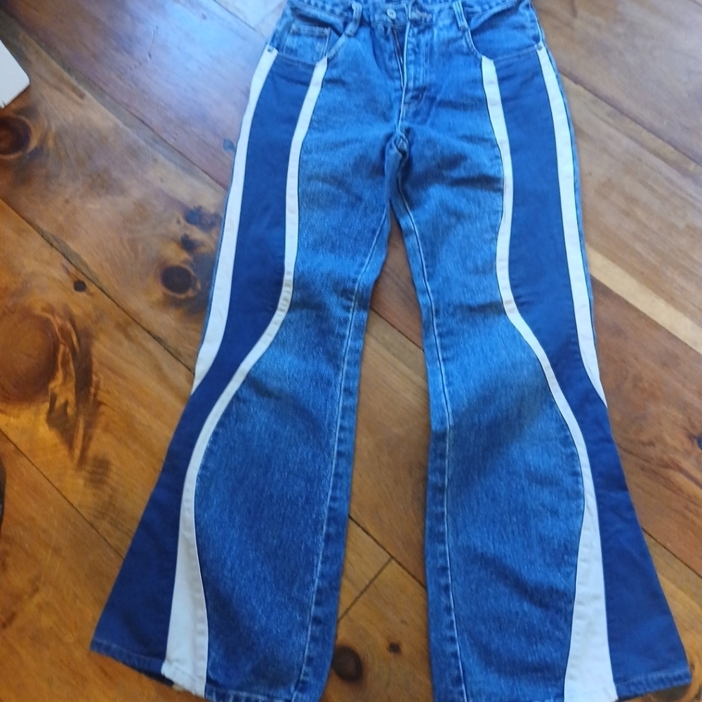 Modern Edge Jeans Flared , Stripe Inserts Size 7/8
